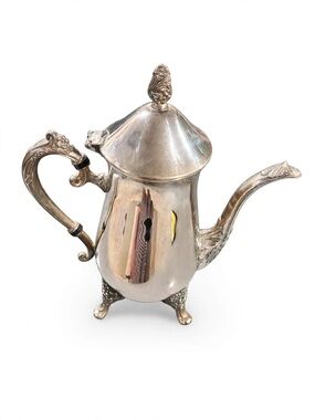 VTG. Mid Century Ornate 1950-1970 Silver Plated Tea Pot Baroque 4 Ball Feet 9"
